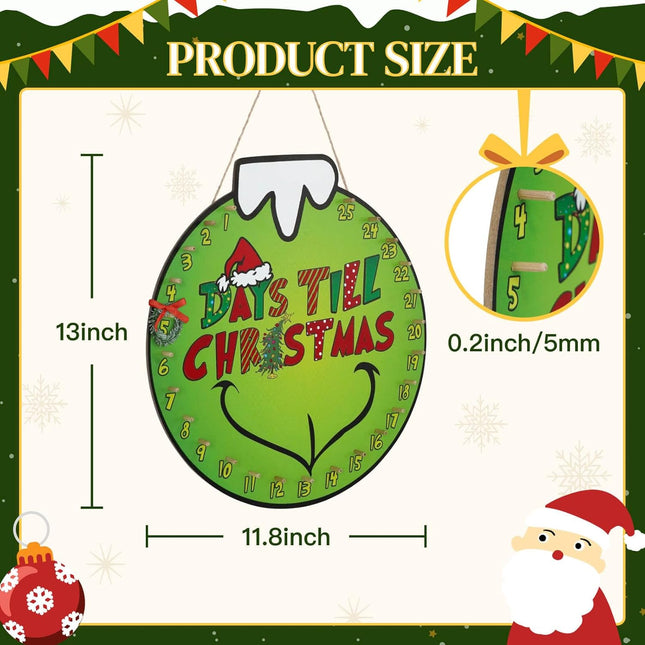 Putuo Decor Christmas Calendar Countdown Decor Farmhouse Christmas Wreath Christmas Calendar Countdown Vintage Advance Count Down To Christmas Sign Xmas Wooden Hanging Decor For Wall Holiday (Green)