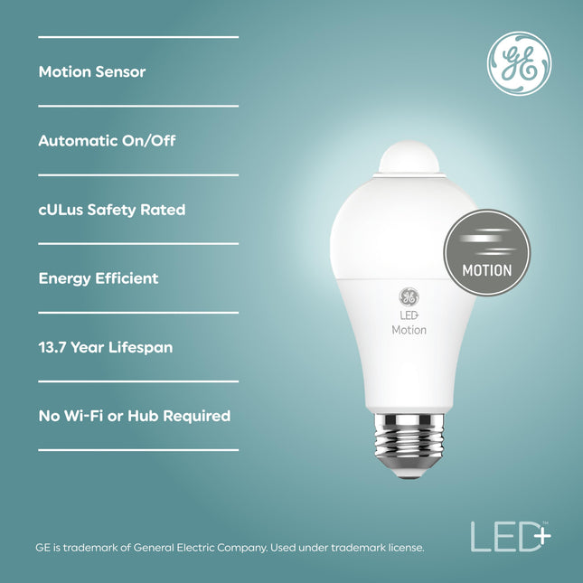 GE LED+ Motion Sensor LED Light Bulbs, 12W, Outdoor Security Lights, A21 Bulbs, Warm White, Great Christmas s for Men, Holiday for Women, Perfect Dad s (2 Pack)