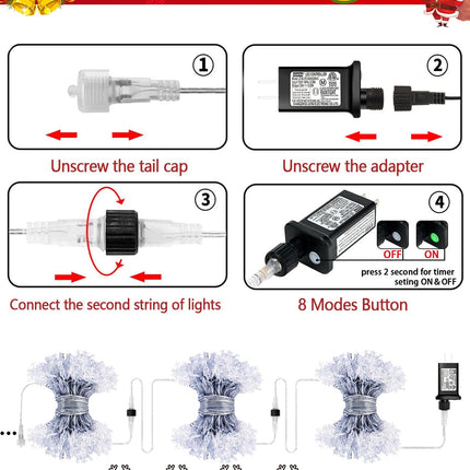 100 LED Snowflake Christmas Lights, 32ft Waterproof String Lights, 8 Modes Plug-in Fairy Lights for Indoor/Outdoor Xmas Decorations, Christmas Tree, Year (White)