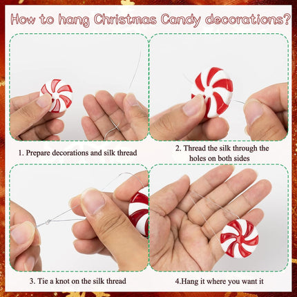 48Pcs Candy Canes Christmas Tree Decorations-Plastic Peppermint Candy Cane Ornaments for Christmas Tree Decor Candy Lollipop Craft Christmas Party Supplies