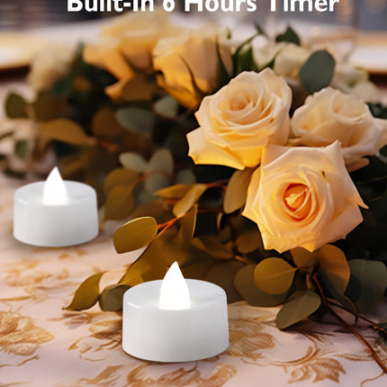 Homemory 12-Pack Timer Flameless Candles, Tea Lights Candles Battery Operated with 6h Timer, LED Tealight Candles Votive Candles for Halloween, Christmas, Wedding Table Decoration (Pure White)