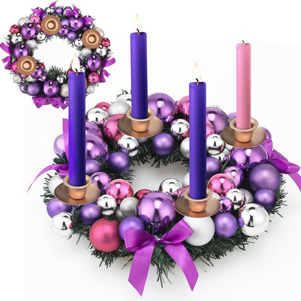 Meooeck Purple Ribbon Advent Wreath Set Calendar Season Candle Holder Catholic Christmas Advent Wreaths Centerpiece Decor with Ribbons and Balls Advent s Xmas Candles Decorations