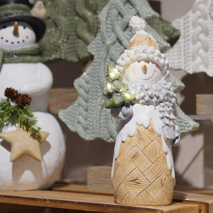 Snowman Christmas Decorations Christmas-Tree Lighted - Snowman Figurines Ornaments with LED Lights Merry Resin Holiday Light Up Snowman Indoor Decor 3.5 2.25 8.5 in man House Studio