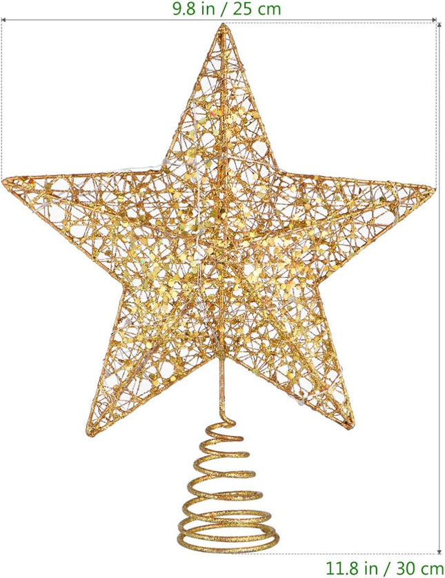 Golden Star Christmas Tree Topper Hallow Bling Powder Christmas Treetop Lights for Holiday Decoration, 7.8 x 11.8 Inch