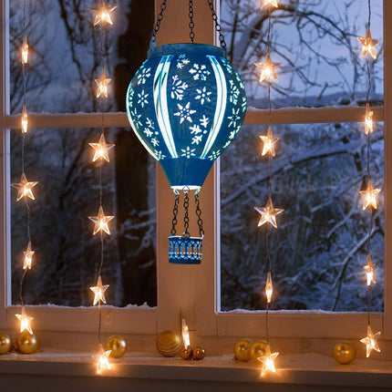 Christmas Hot Air Balloon Solar Lantern, Snowflake Metal Christmas Outdoor Solar Lanterns Waterproof for Yard Patio Porch Garden, Solar Christmas Decorations s for Kids Women Adults