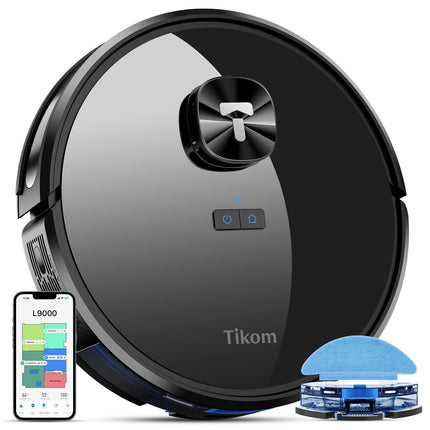 Tikom Robot Vacuum And Mop Combo With Lidar Navigation, L9000 Robotic Vacuum Cleaner With 4000Pa Suction,150Min Max, 14 Nogo Zones, Smart Mapping, Good For Pet Hair, Carpet, Hard Floor