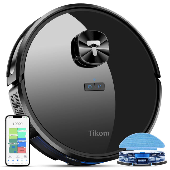Tikom Robot Vacuum And Mop Combo With Lidar Navigation, L9000 Robotic Vacuum Cleaner With 4000Pa Suction,150Min Max, 14 Nogo Zones, Smart Mapping, Good For Pet Hair, Carpet, Hard Floor