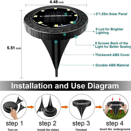 Solar Powered Ground Lights 8 Pack,Ip68 Waterproof Outdoor Led Disk Lights For Garden,NonSlip Landscape Path Lighting For Patio