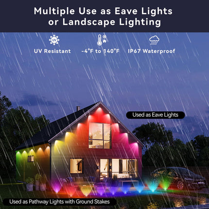 Honche Permanent Outdoor Lights Christmas Lights Outdoor Permanent Christmas Lights Multicolor Warm White Color Changing 213 Modes Waterproof Music Sync Timer Dimmable (54ft with 36 Lights)