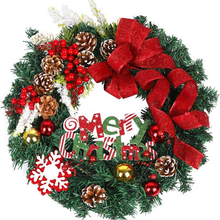 DoreenBow Christmas Wreath Door Wreath 18 Inch Christmas Berry Pine Cone Wreath with Red Bow Winter Christmas Artificial Wreath for Front Door Window Outdoor Home Decor