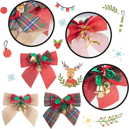 JOHOUSE Christmas Bow, 24pcs Christmas Wreath Christmas Tree Decoration s, with Iron Bells, 3.1 3.1 inch