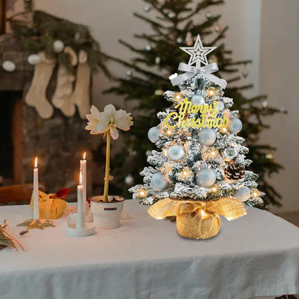 Tabletop Christmas Tree with Lights 22 Inch Mini Artificial Frosted Christmas Tree Small White Christmas Tree Ornaments for Xmas Decor