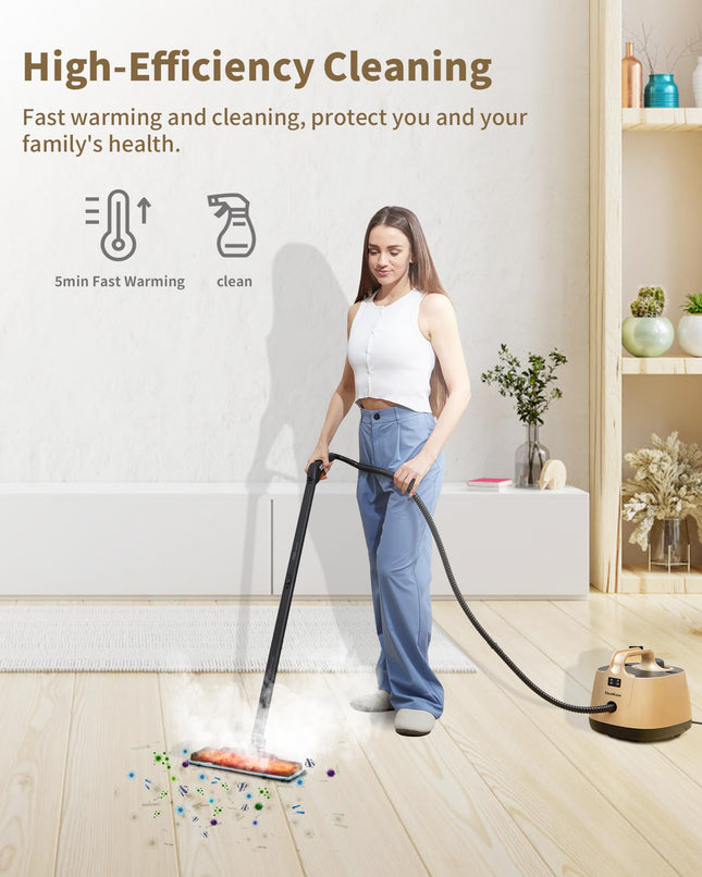 Steam Cleaner With 21 Accessories, Steamer For Cleaning, 5 Minutes Fast Heating, Portable Canister Steamer For Floors, Carpet, Cars, Tiles, Grout Cleaning, Chemical, 1.5L Capacity Gold