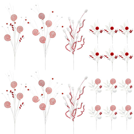 KI Store Red and White Christmas Tree Spray Set of 18 Candy Lollipop Tree Picks Christmas Tree Decorations for Xmas Tree Wreath Garland Decor