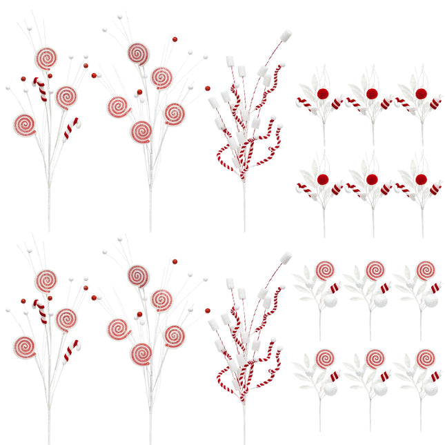 KI Store Red and White Christmas Tree Spray Set of 18 Candy Lollipop Tree Picks Christmas Tree Decorations for Xmas Tree Wreath Garland Decor