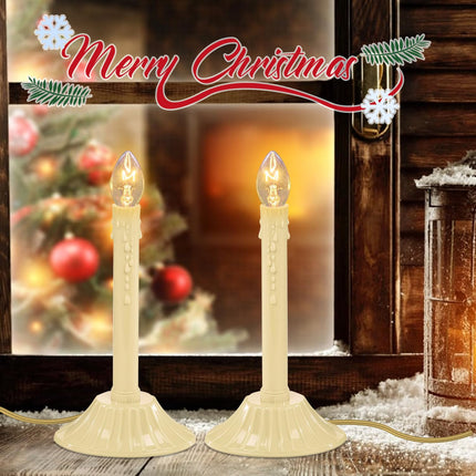 1 Light Christmas Window Candle,2 Pack Flameless Electric Christmas Candle Lights with 4 C7 Clear Bulbs(2 Spare), Plug in Electric Candles for Indoor Window Table Party Christmas Decorotions, Ivory