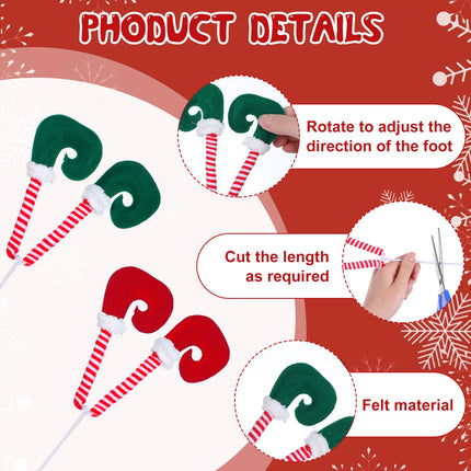 2Pairs Christmas Elf Legs Picks, 10 Inch Christmas Tree Ornaments, Elf Feet with Fixed Wire Striped Plush Stuffed Legs Tree Decorations for Christmas Tree Party Xmas Holiday Decor