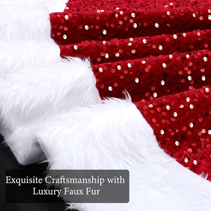 TOCHGREEN Sequin Christmas Tree Skirt 48inches Sparkly Tree Skirts with White Faux Fur Plush Tree Mat for Xmas Tree Holiday Winter Home Party Christmas Halloween Thanksgiving Decoration