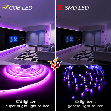 INDARUN RGB COB Led Strip Light 32.8ft 5760 LEDs 10mm Width, Smart 24V Led Strip for TV Led Backlight, Alexa/Google Assistant Compatible, Flexible Tape Light for Christmas, Party, Bedroom Decor