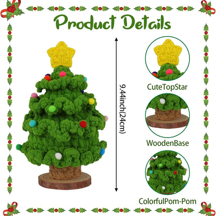 Crochet Christmas Tree, Handmade Crochet Tree Winter Table Crochet Christmas Tree with Wooden Base Crochet Xmas Tree for Shop Holiday Home Office Decor