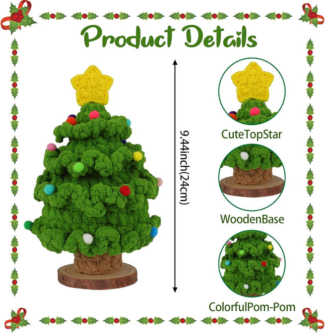 Crochet Christmas Tree, Handmade Crochet Tree Winter Table Crochet Christmas Tree with Wooden Base Crochet Xmas Tree for Shop Holiday Home Office Decor