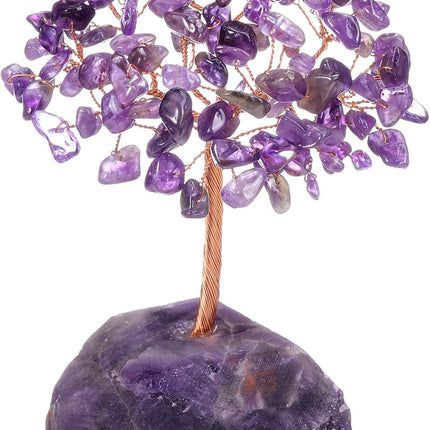 CrystalTears Amethyst Crystal Tree Handmade Healing Crystal Gemstone Money Tree Wrapped On Amethyst Crystal Stone Base Feng Shui Crystal Stone Tree for Home Office Decor Crystal s for Christmas