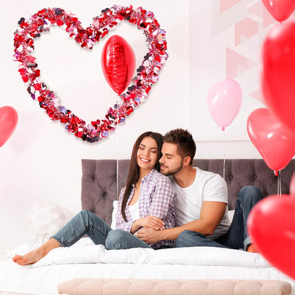 Valentines Shiny Heart Tinsel Garland 6.56 Feet Each Metallic Tinsel Twist Garland for Christmas Tree Ornaments Wreath Wedding Party Hanging Decoration(Rosy, Red, White,8 Pieces)