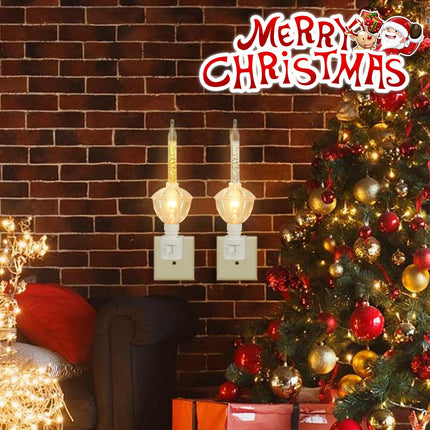 Christmas Bubble Light Night Lights, 2 Vintage Clear Bubble Light Bulb with Silver Glitter and Gold Glitter Fluid 5W C7/ E12 Candelabra Base, 1 Pack