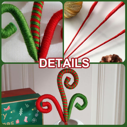 6PC Set Red/Green Christmas Tree Decorations Picks Christmas Woolen Candy Curly Pick, Christmas Tree Decorations Home Office Vase Party Ornaments (Green)