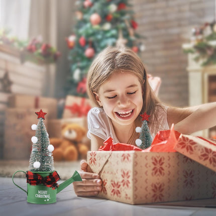 Christmas Tree for Watering Can Base, Mini Artificial Sisal Christmas Trees, Tabletop Snow Frost Pine Tree, Xmas Bottle Brush Tree with Snow Globe for Home Interior Decor