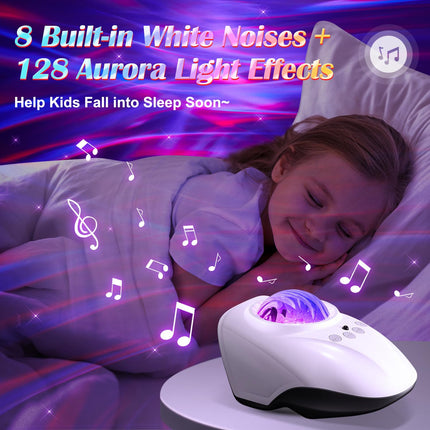 Northern Lights Projector with 8 White Noises, 128 Lighting Effects+Bluetooth Speaker Northern Lights Projector,Remote+AUTO Timer+360° Rotating Aurora Northern Lights Projector,Teenage Girl s XMAS