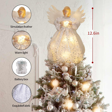 Christmas Angel Tree Topper, Tree Topper Angel with Lights, 8 Modes Christmas Tree Ornament with Timer, Battery Operated Lighted Treetop Ornaments Indoor Christmas Decorations