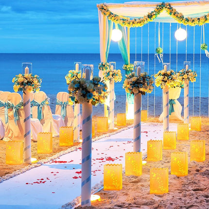 50 PCS Butterfly Luminary Bags & 50 PCS Battery Tea Lights, White Luminary Bags with Flameless Candles, LED Lamp Holiday Flameless LED Tealight for Outdoor Christmas Thanksgiving Decorations