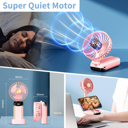Poratble Handheld Fan Rechargeable Mini Hand Fan 3000Mah Battery Operated Usb Fan With 5 Speeds Led Display Small Personal Fold