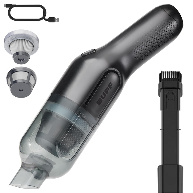 Buff Cordless Handheld Vacuum, Rechargeable Car Vacuum Cleaner With Combo Crevice And Brush Tool Included, For Home, Office, Car, Pets Black