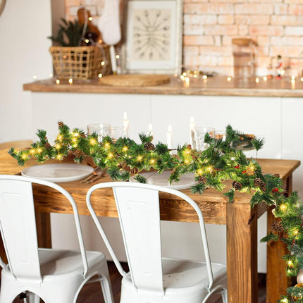 Ceenna 4 Pcs Christmas Garland with Lights, Pre Lit 6 ft Cones Berry Battery Operated Pine Garland, 25 LED Lights Christmas Decorations for Outdoor Fireplace Mantel Home Rooms (Pine Cone Style)