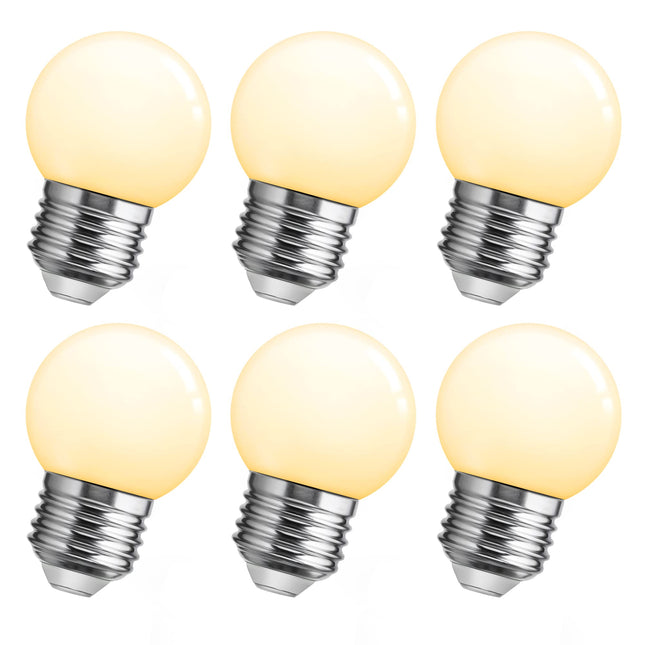 Flaspar Small G14 LED Globe Light Bulb, 1W G45 LED Vanity Bulb 15W Equivalent, Warm White 3000K E26 Base, LED Colored Light Bulbs for Bathroom Mirror Halloween Christmas Wedding Party Decor, 6 Pack