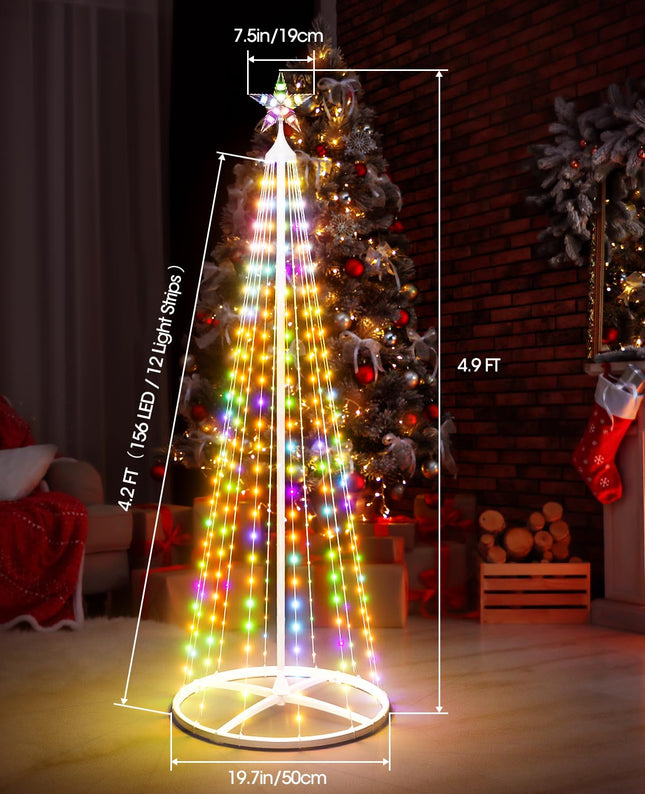 5FT Smart Cone Christmas Tree, Multicolor Prelit Outdoor Christmas Tree Lights, Music Sync, App & Remote Control, LED Light Show Tree for Indoor Outdoor Decorations