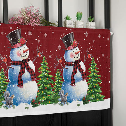 Christmas Valance for Window - Snowman Toppers Curtain Valance Rod Pocket Xmas Tree Bird Falling Snowflake Dreamlike Red Window Treatment for Living Room/ Bedroom/ Farmhouse, 52" W x 18" L, 1 Panel
