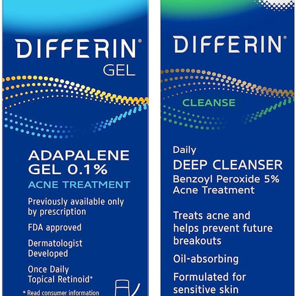 Differin acne kit with adapalene gel and benzoyl peroxide cleanser
