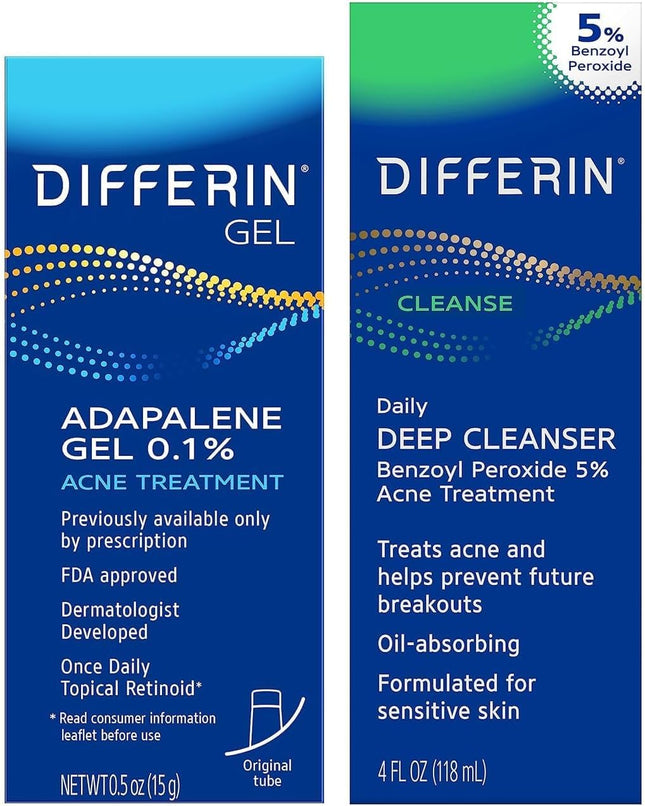 Differin acne kit with adapalene gel and benzoyl peroxide cleanser