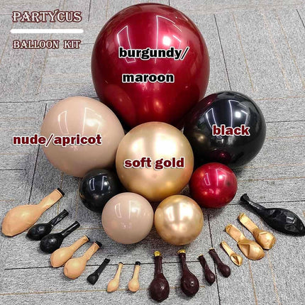 Burgundy Black Balloon Garland Double Stuffed Nude Maroon Gold Balloon Dark Red Apricot Balloon Arch Kit for Birthday Anniversary Halloween Christmas Party Decoration
