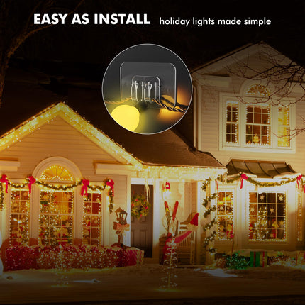Hooks for Outdoor String Lights - 300 Pack with Adhesive Strips - No Damage, No Tools, No Holes, Waterproof and UV-Resistant, Perfect for Christmas and Patio Decor