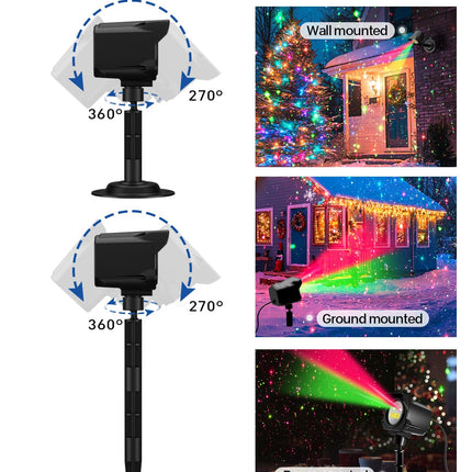 Laser Christmas Projector Lights Outdoor, Outdoor Garden Laser Lights, Landscape Lights with Red and Green Stars, Efficient Heat Dissipation, Suitable for Holiday, Party, Garden Decoration (Black)