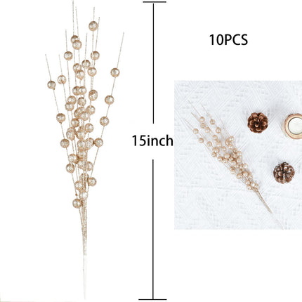 DearHouse 10 Pack Christmas Glitter Berries Stems, 15Inch Artificial Christmas Picks for Christmas Tree Ornaments, DIY Xmas Wreath, Crafts, Holiday Home Decor (Champagne)