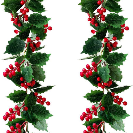 2Pcs Red Berry Christmas Garland 5.74FT Artificial Berries Garland for Mantle Indoor Outdoor Decoration Christmas Home Fireplace Winter Christmas Holiday Year Decor