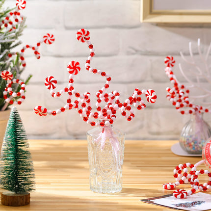 8.7 Inch Christmas Curly Pick Red White Christmas Picks Candy Shape Christmas Tree Picks Christmas Ornaments Christmas Tree Decorations Home Office Vase Party Ornaments (Candy Style, 16 Pcs)