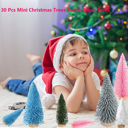 Yahpetes Artificial Mini Christmas Trees, 30 Pcs Sisal Snow Pines in 5 Sizes, Crafting Displaying Decoration, Tabletop Xmas Tree for Home, Party (Pink/White/Green)