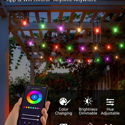 XMCOSY+ Outdoor String Lights, Smart 98Ft RGBW Patio Lights Waterproof, App Control, Work with Alexa, Color Changing LED String Light for Outside Yard