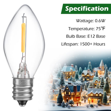 Meonum Accessory Cord with 9 LED Light Bulb, 16.4Ft C7 Christmas Village Lights Cord with Clip, Blow Mold Lights for Halloween Christmas Village Houses, Pumpkin Skeleton Holiday Decoration, Green